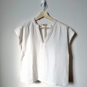 Faherty Organic Cotton Gauze Embroidered Top Coastal Style Blouse M